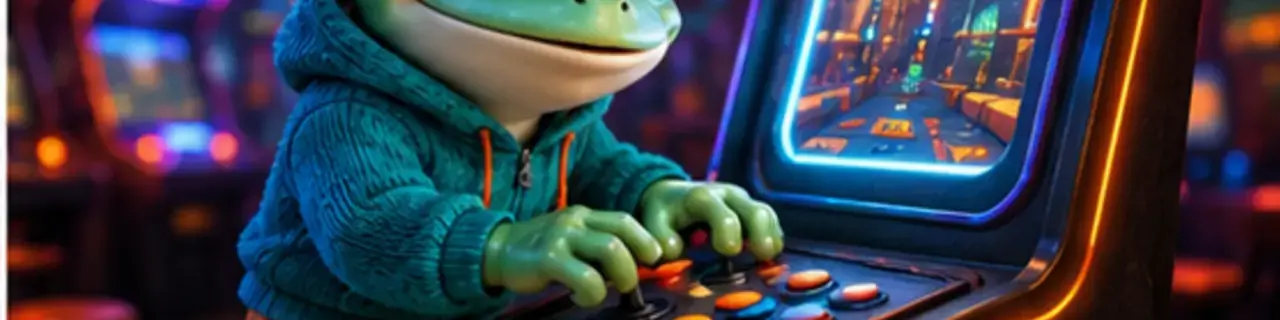 Arcade Games category banner featuring the GamesFree.gg frog mascot