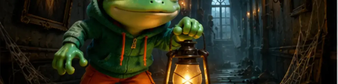 Horror Games category banner featuring the GamesFree.gg frog mascot