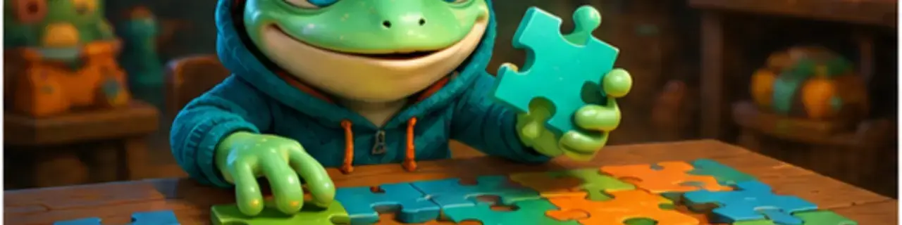 Puzzle Games category banner featuring the GamesFree.gg frog mascot