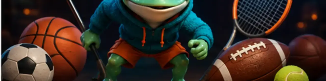 Sports Games category banner featuring the GamesFree.gg frog mascot