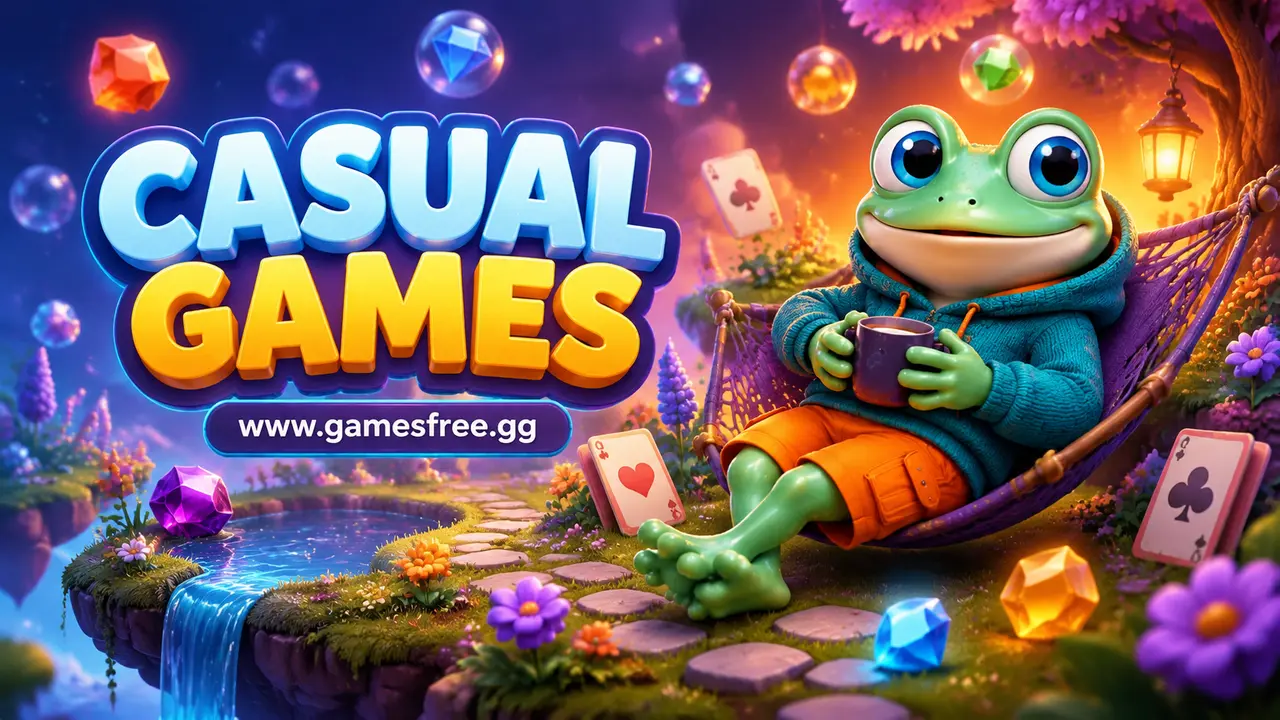 GamesFree.gg green frog mascot in Casual Games category artwork