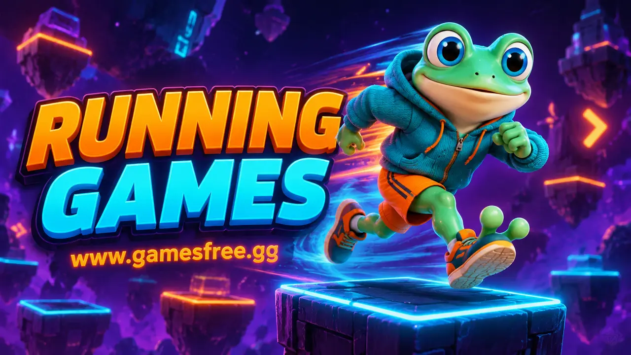 GamesFree.gg green frog mascot in Running Games category artwork