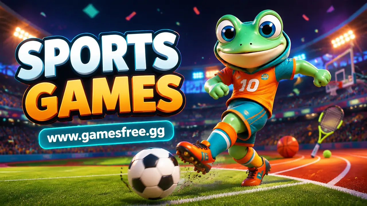 GamesFree.gg green frog mascot in Sports Games category artwork