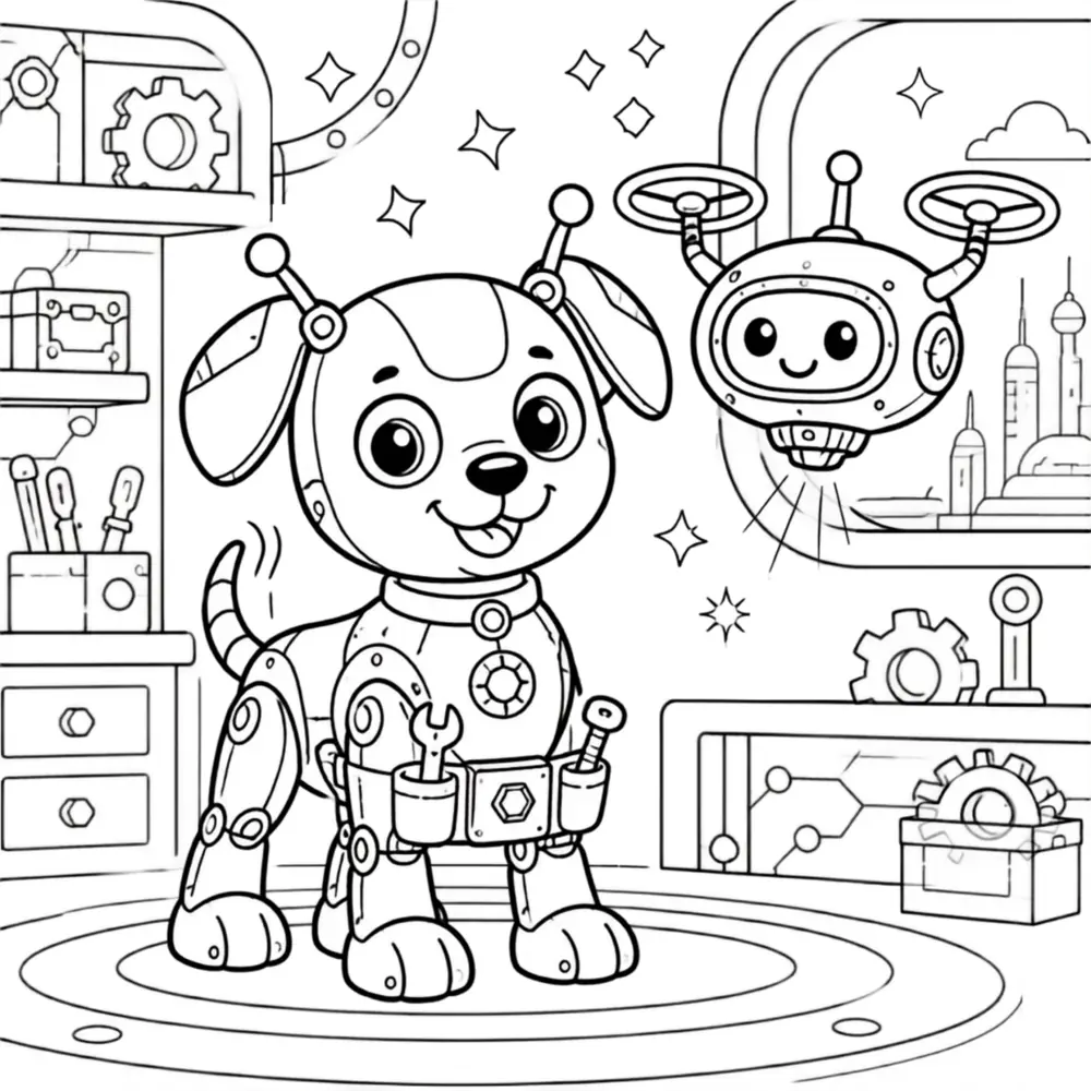 Robot Workshop coloring page