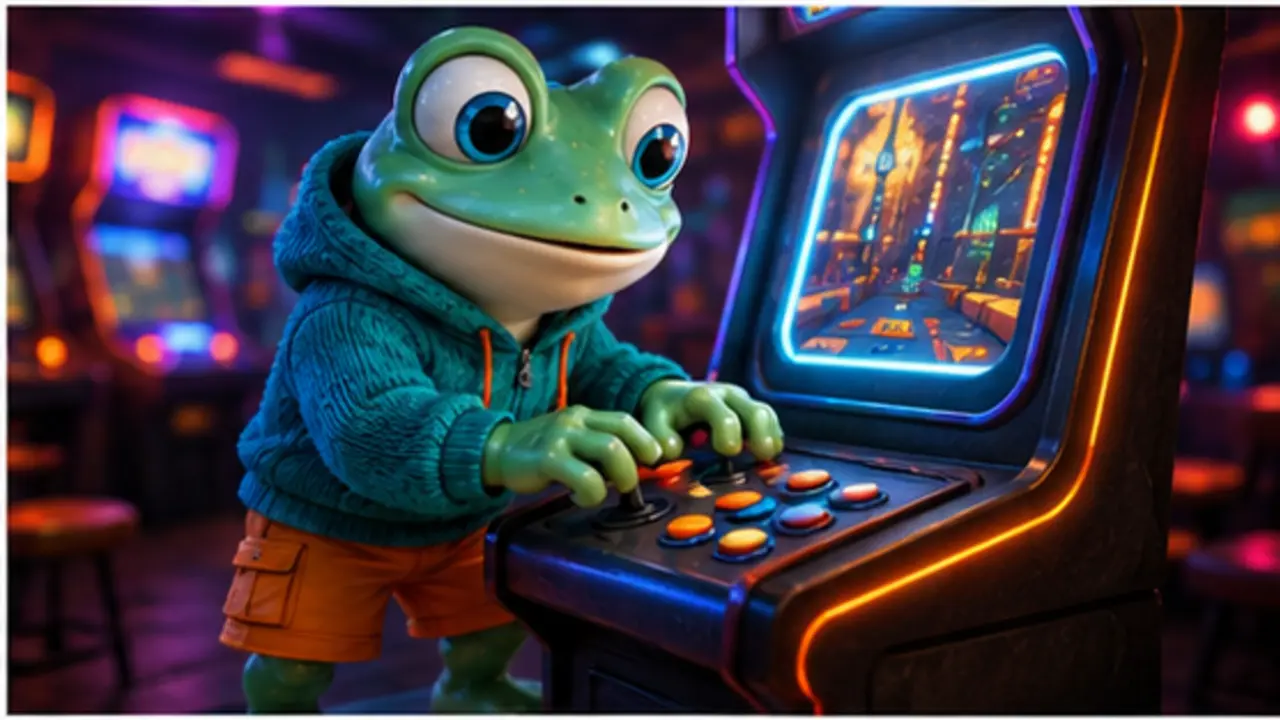 GamesFree.gg frog mascot in Arcade games artwork