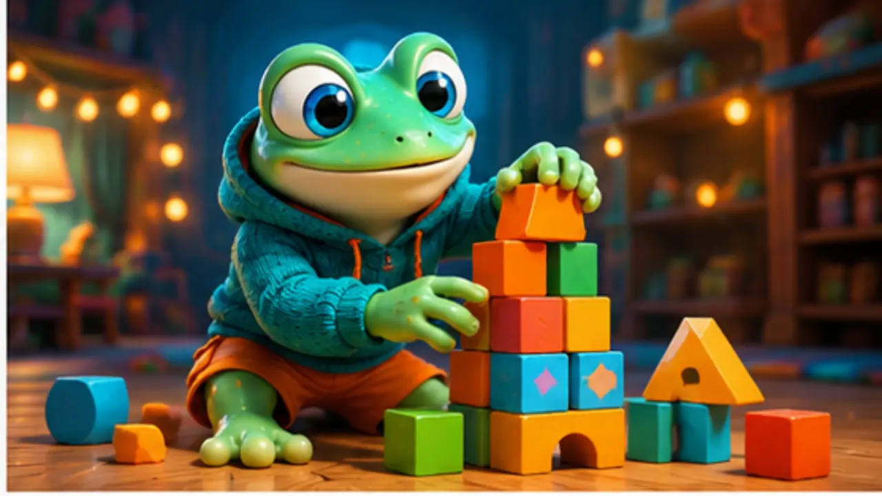 GamesFree.gg frog mascot in Blocks games artwork