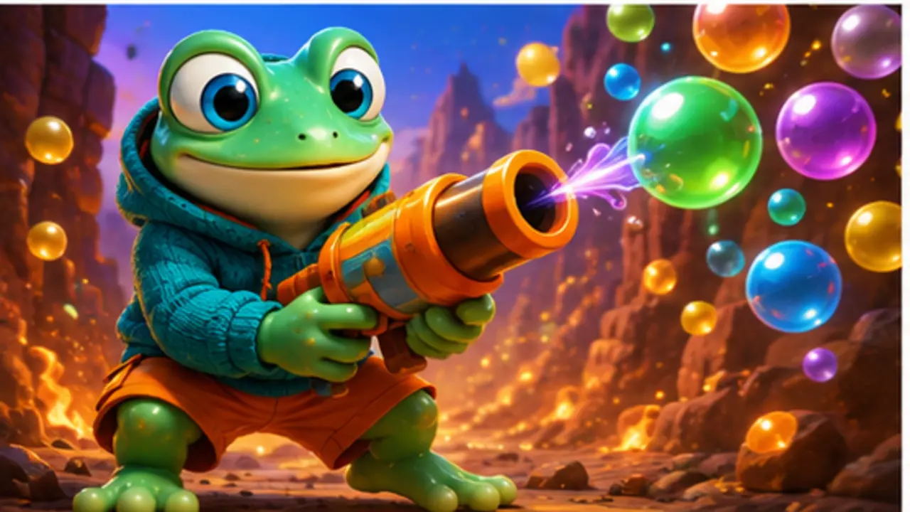GamesFree.gg frog mascot in Bubble Shooter games artwork