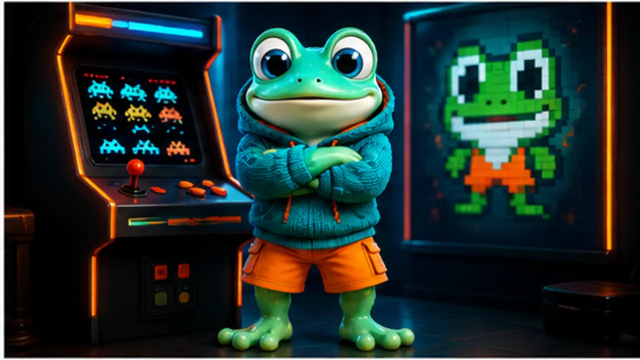 GamesFree.gg frog mascot in Classic games artwork