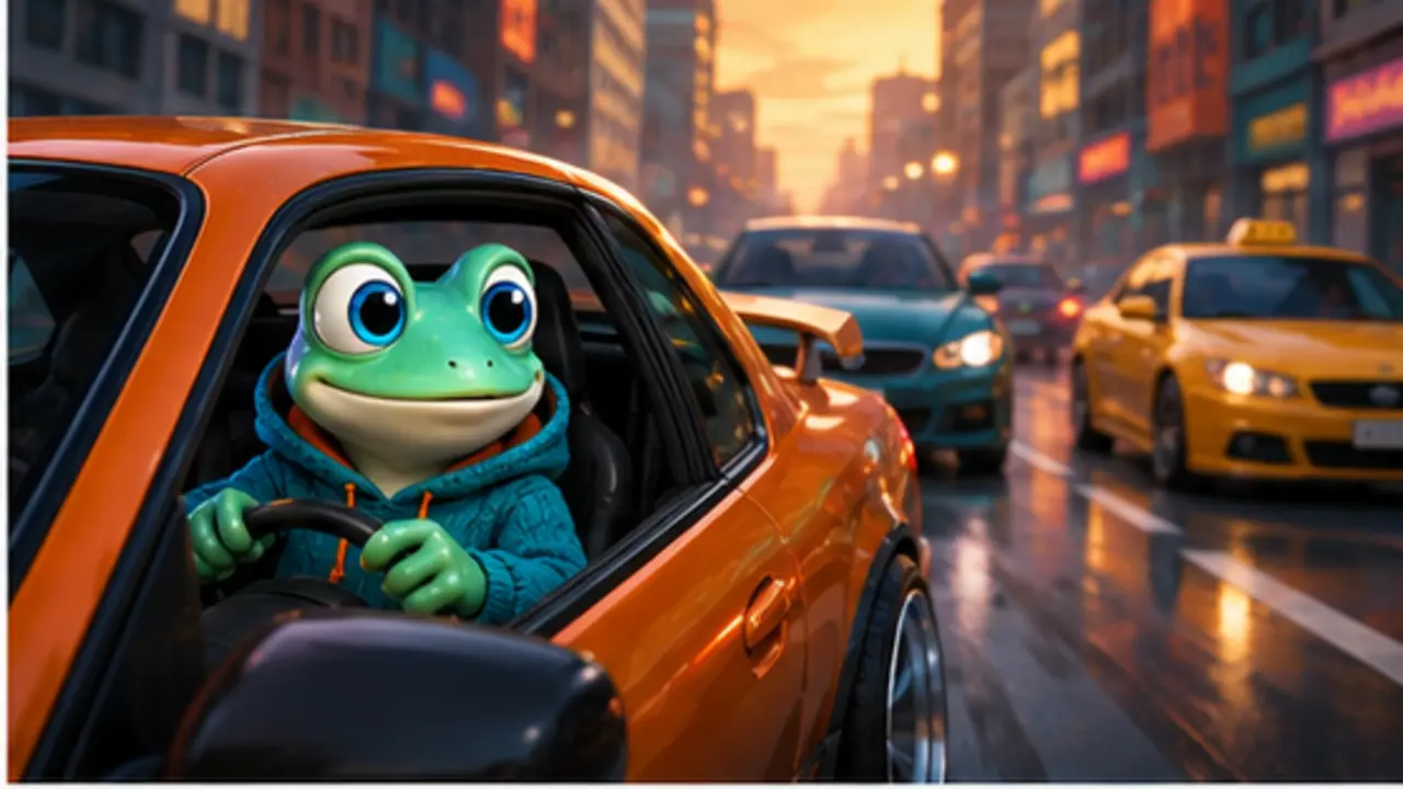 GamesFree.gg frog mascot in Driving games artwork