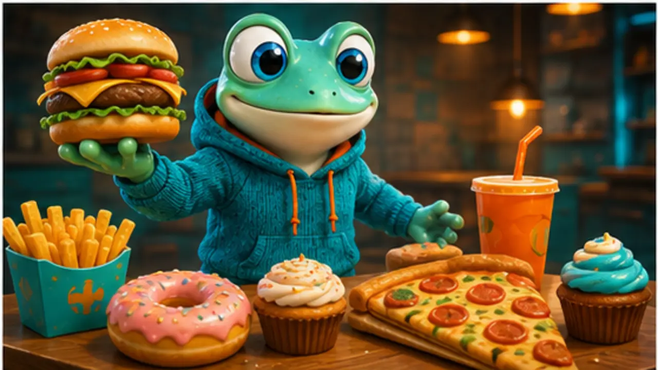 GamesFree.gg frog mascot in Food games artwork