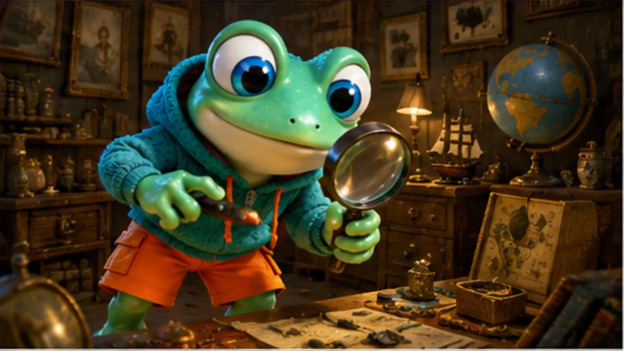 GamesFree.gg frog mascot in Hidden Object games artwork