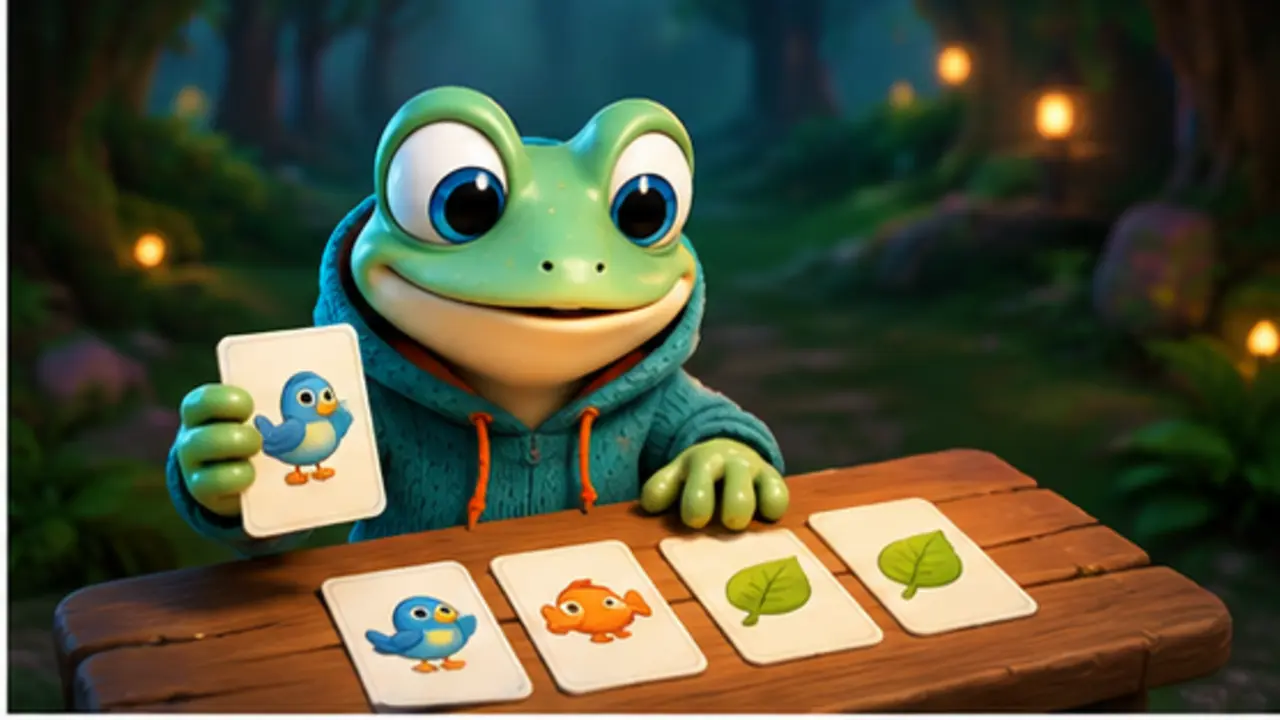 GamesFree.gg frog mascot in Matching games artwork