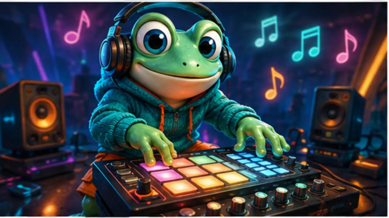 GamesFree.gg frog mascot in Music games artwork