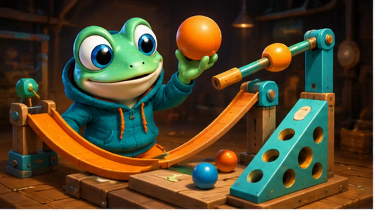 GamesFree.gg frog mascot in Physics games artwork