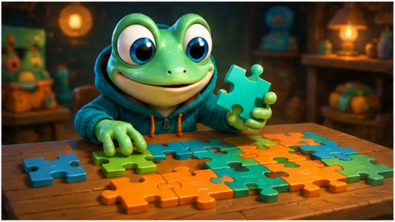 GamesFree.gg frog mascot in Puzzle games artwork