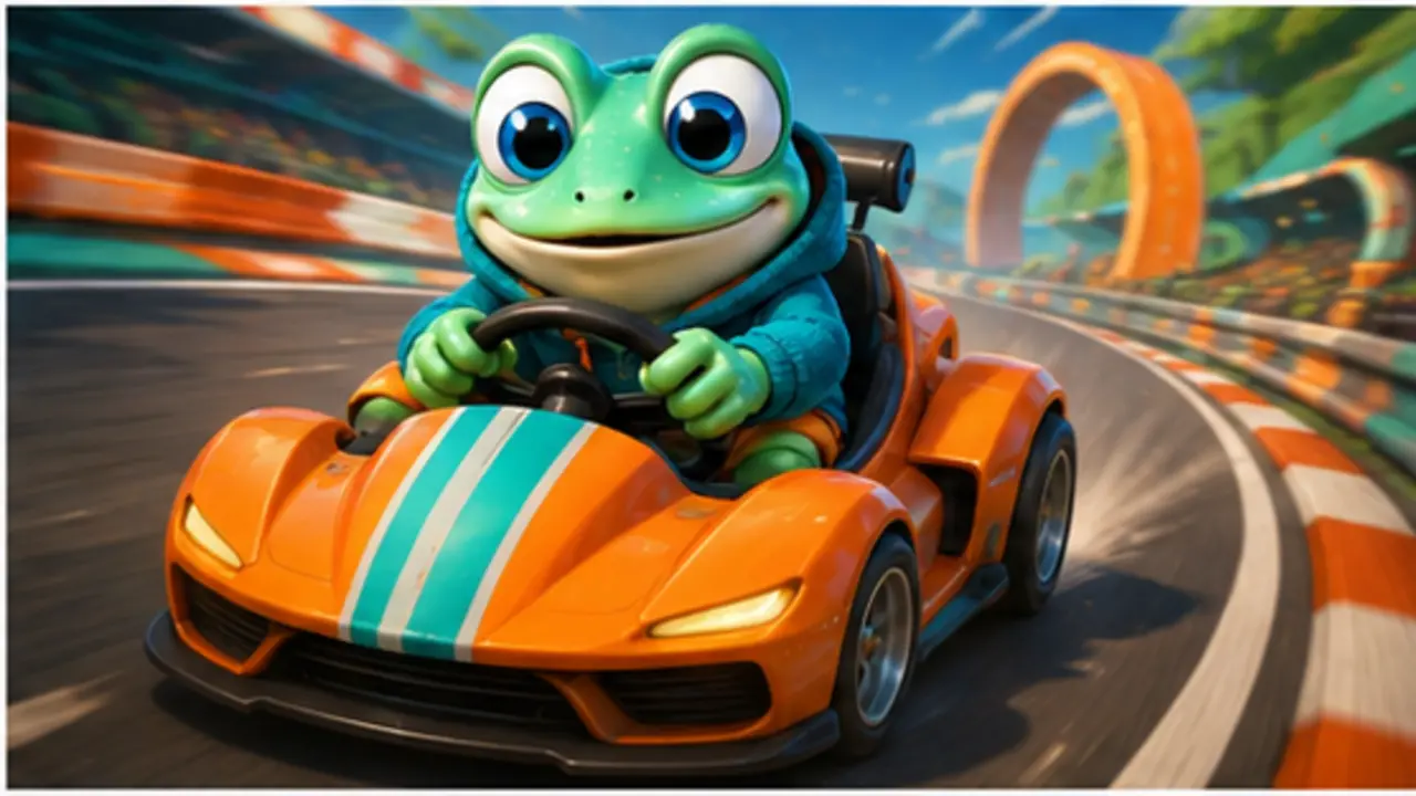 GamesFree.gg frog mascot in Racing games artwork