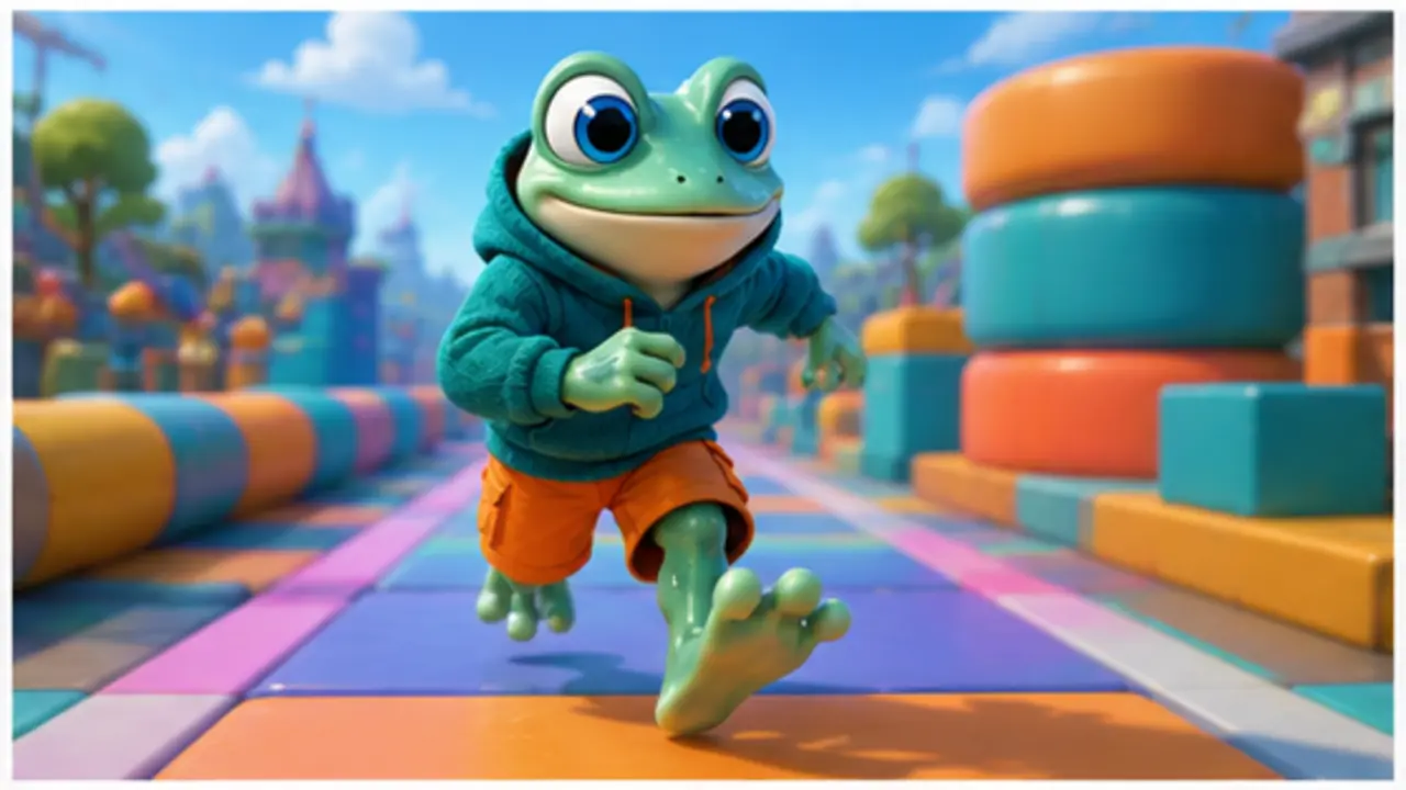 GamesFree.gg frog mascot in Running games artwork