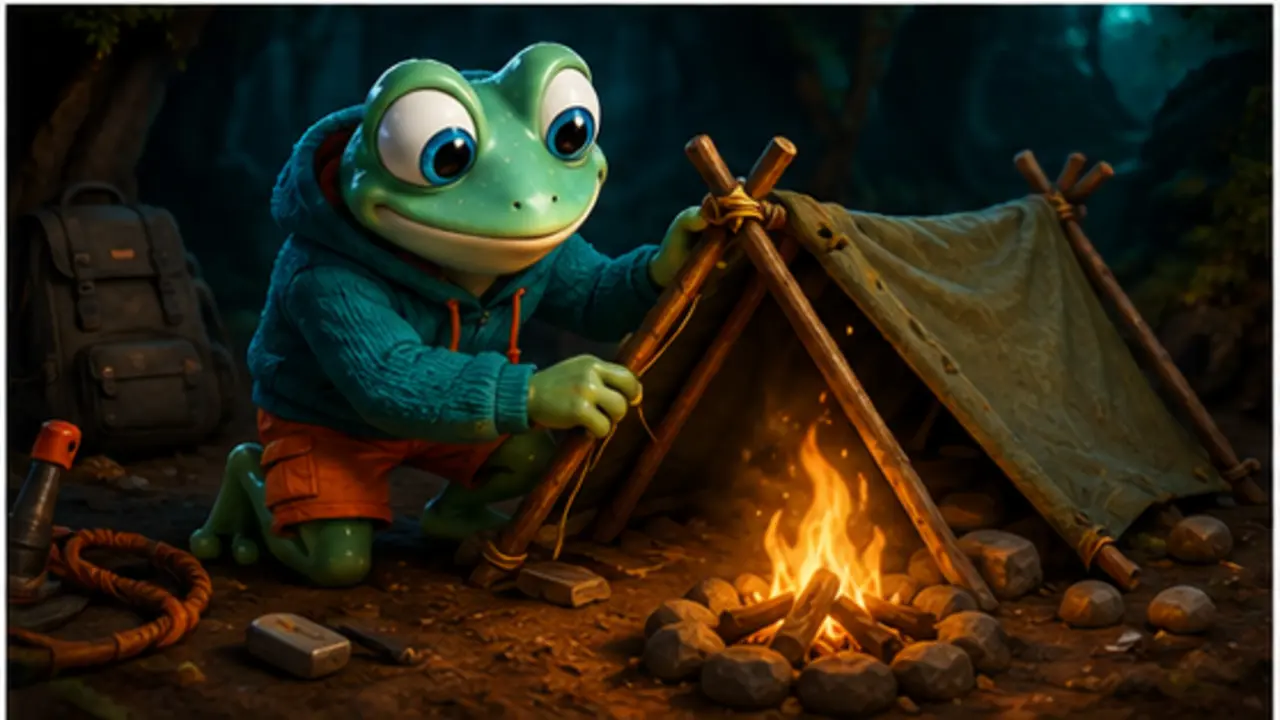 GamesFree.gg frog mascot in Survival games artwork