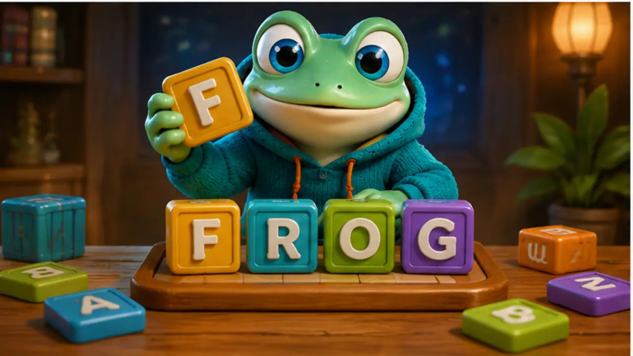 GamesFree.gg frog mascot in Words games artwork