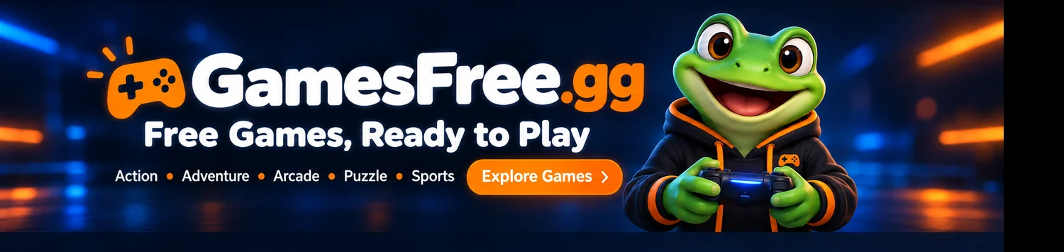Games Free online gaming categories with GamesFree.gg frog mascot
